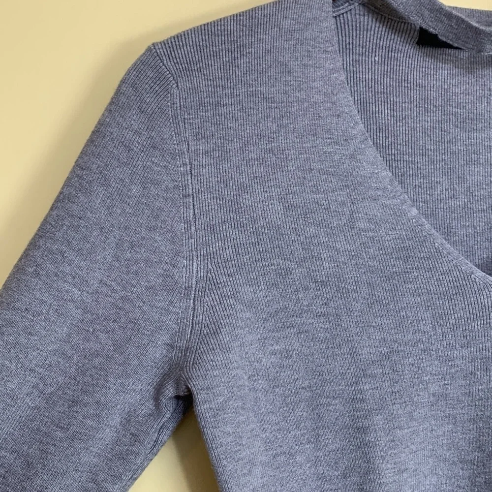 Olivaceous Gray Long Sleeve Light Ribbed Tight Knit Soft V-Neck Choker Sweater S - Picture 6 of 13